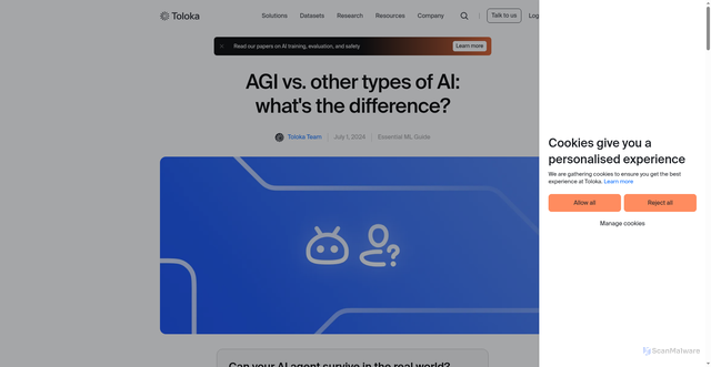 Security scan screenshot of https://toloka.ai/blog/agi-vs-other-ai/