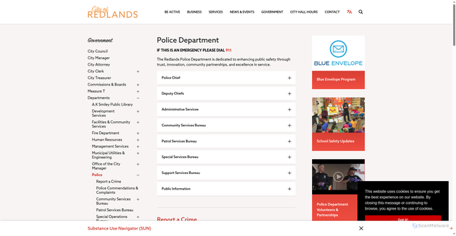 Security scan screenshot of https://www.cityofredlands.org/police