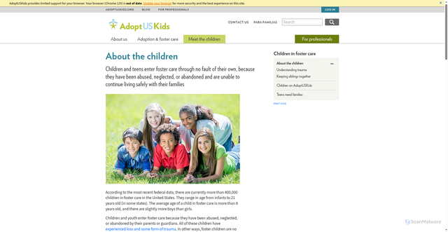 Security scan screenshot of https://adoptuskids.org/meet-the-children/children-in-foster-care/about-the-children