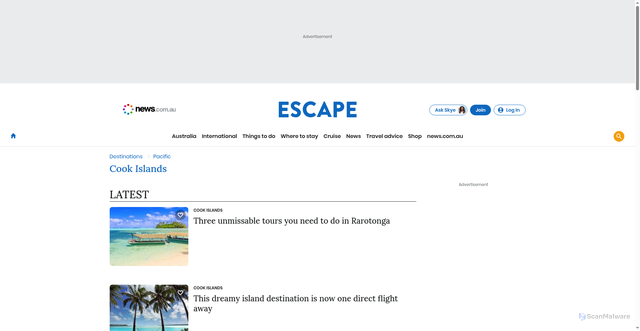 Security scan screenshot of https://www.escape.com.au/destinations/pacific/cook-islands