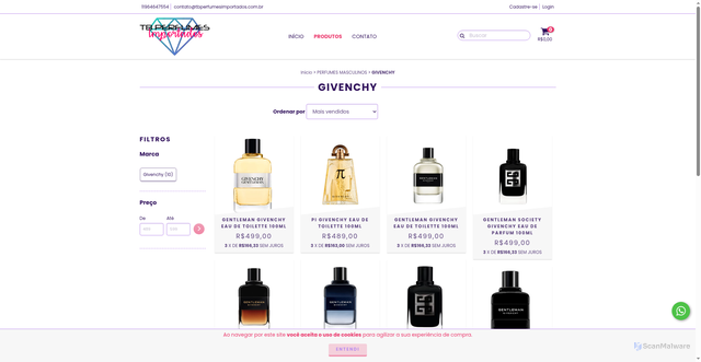 Security scan screenshot of https://tbperfumesimportados.com.br/perfumes-masculinos/givenchy1/
