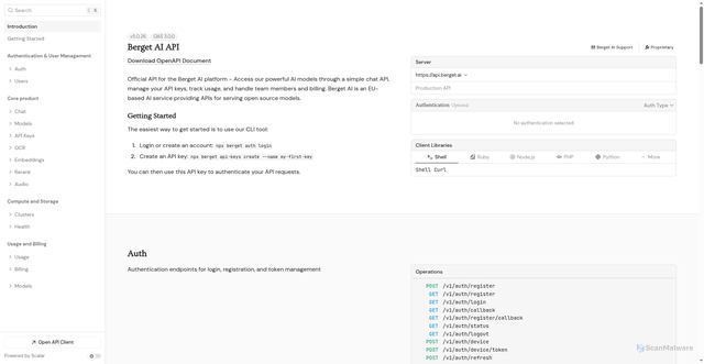 Security scan screenshot of https://api.berget.ai/