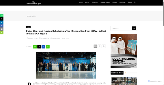 Security scan screenshot of https://dubai-businesscapital.com/post_articles/dubai-clear-and-nasdaq-dubai-attain-tier-1-recognition-from-esma-a-first-in-the-mena-region/