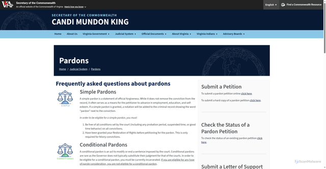 Security scan screenshot of https://www.commonwealth.virginia.gov/judicial-system/pardons/