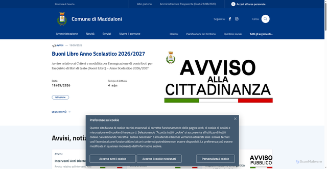 Security scan screenshot of https://www.comune.maddaloni.ce.it