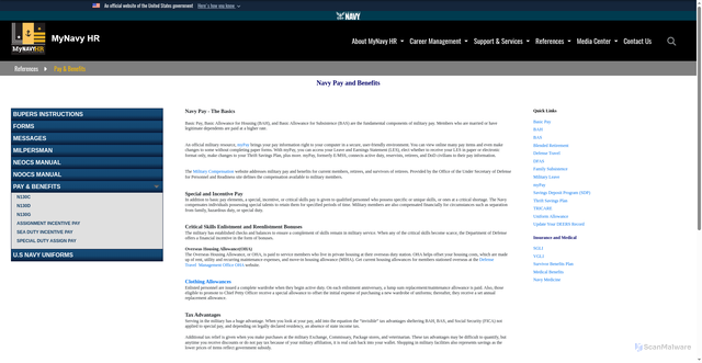 Security scan screenshot of https://www.mynavyhr.navy.mil/References/Pay-Benefits/