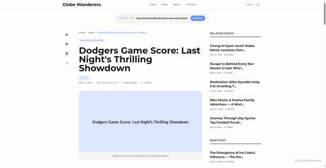 Security scan screenshot of https://pages.globusgroup.com/globusgroup-news/dodgers-game-score-last-nights-thrilling-showdown-1764813186