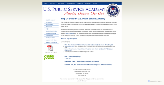 Security scan screenshot of https://www.uspublicserviceacademy.org