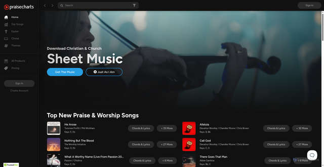 Security scan screenshot of https://praisecharts.com