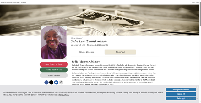 Security scan screenshot of https://www.boldentilghman.com/obituary/Sadie-Johnson