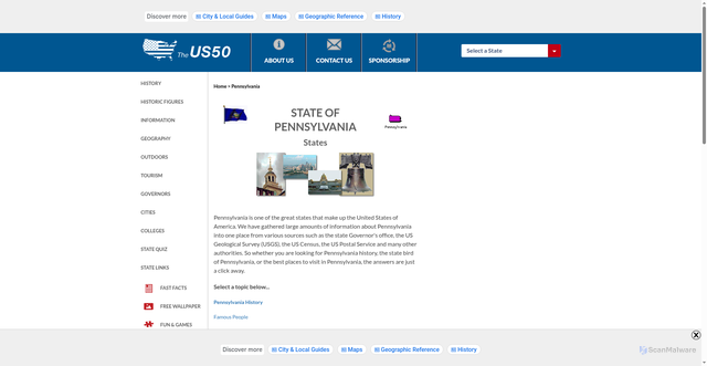 Security scan screenshot of https://theus50.com/pennsylvania/