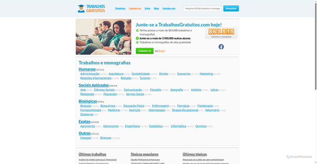Security scan screenshot of https://www.trabalhosgratuitos.com