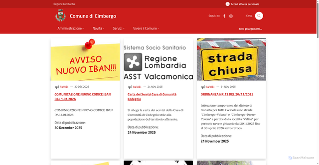 Security scan screenshot of https://www.comune.cimbergo.bs.it/