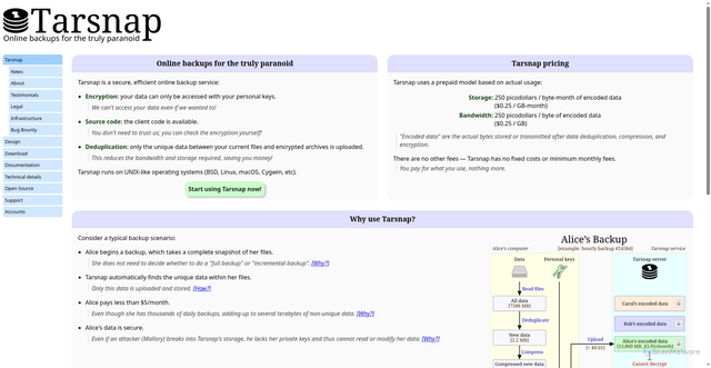 Security scan screenshot of https://www.tarsnap.com/