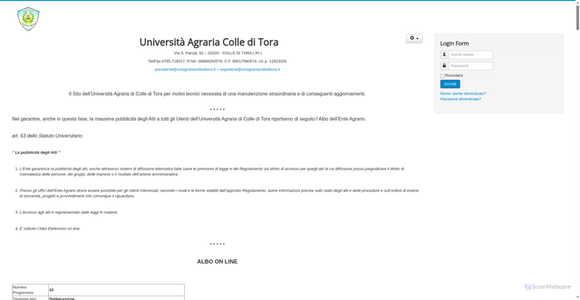 Security scan screenshot of https://www.uniagrariacolleditora.it/