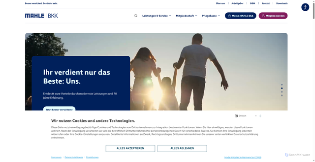 Security scan screenshot of http://www.mahle-bkk.de/