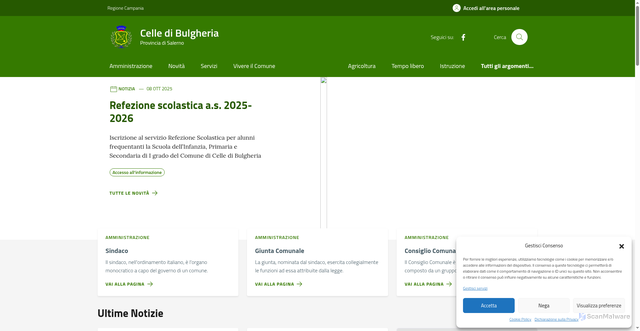 Security scan screenshot of https://comune.celledibulgheria.sa.it/