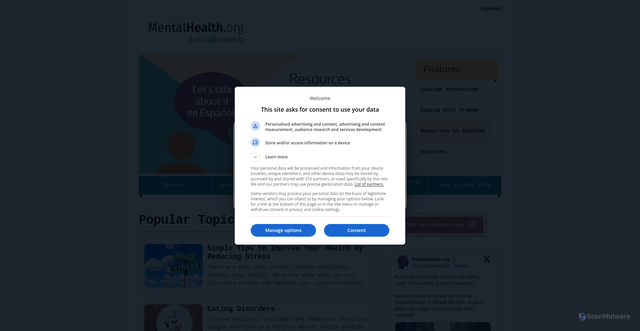 Security scan screenshot of https://www.mentalhealth.org/