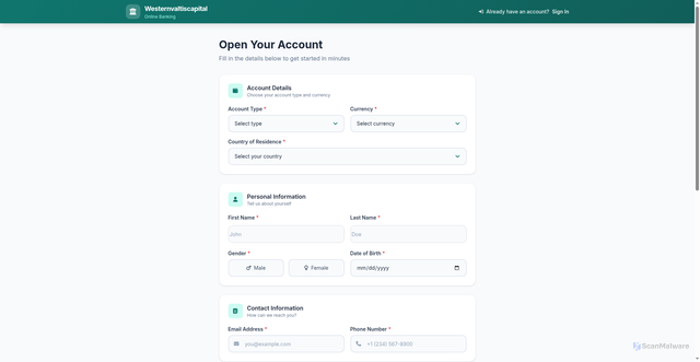 Security scan screenshot of https://westernvaltiscapital.com/signup