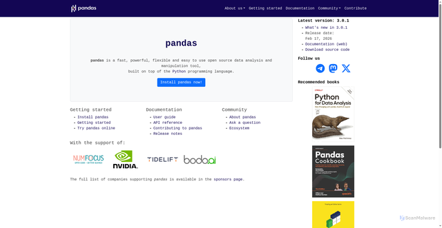 Security scan screenshot of https://pandas.pydata.org