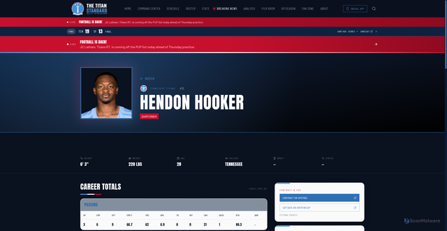 Security scan screenshot of https://thetitanstandard.com/player/4240858