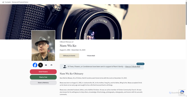 Security scan screenshot of https://www.crumpler-honeycutt.com/obituary/Nam-Ko