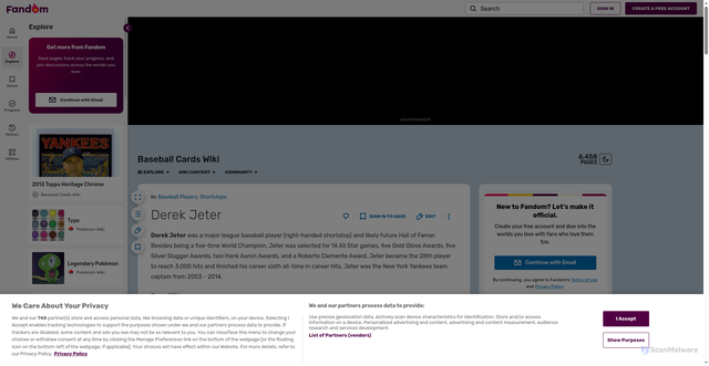 Security scan screenshot of https://baseballcards.fandom.com/wiki/Derek_Jeter