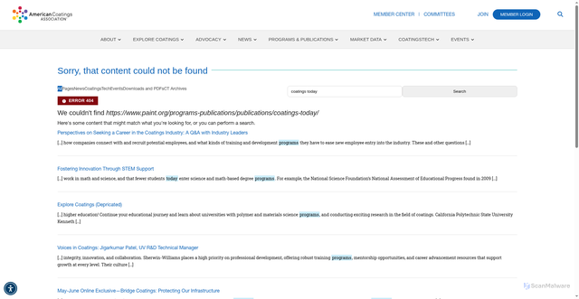 Security scan screenshot of https://www.paint.org/programs-publications/publications/coatings-today/
