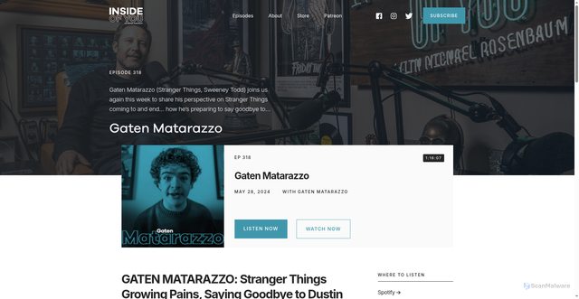 Security scan screenshot of https://www.insideofyoupodcast.com/podcast-episodes/gaten-matarazzo2