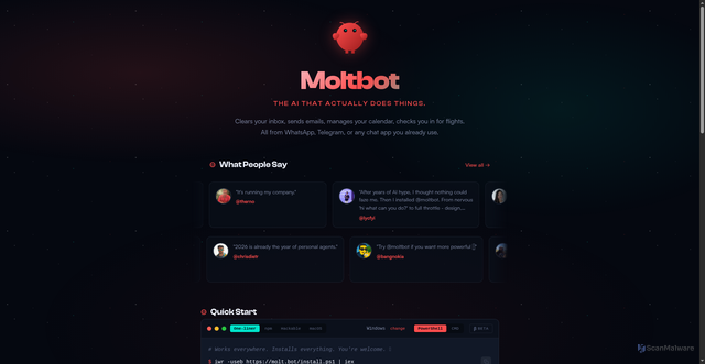 Security scan screenshot of https://molt.bot