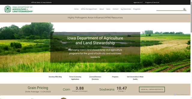 Security scan screenshot of https://iowaagriculture.gov/