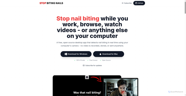 Security scan screenshot of https://stopbitingnails.app/