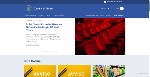Security scan screenshot of https://comune.arrone.terni.it/