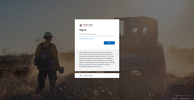 Security scan screenshot of https://texasforestservice.sharepoint.com