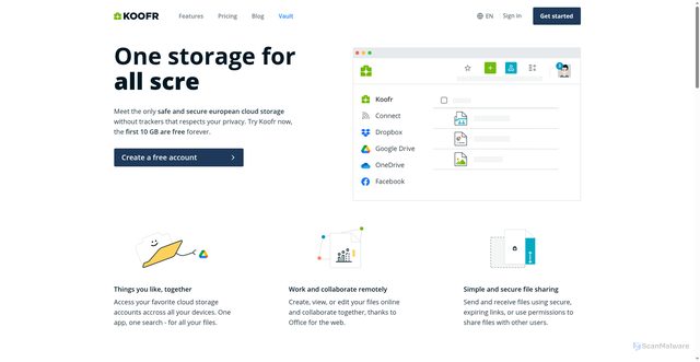 Security scan screenshot of https://koofr.net