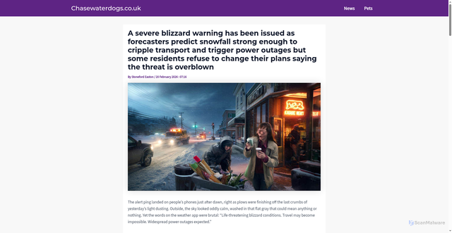 Security scan screenshot of https://www.chasewaterdogs.co.uk/20-163995-a-severe-blizzard-warning-has-been-issued-as-forecasters-predict-snowfall-strong-enough-to-cripple-transport-and-trigger-power-outages-but-some-residents-refuse-to-change-their-plans-saying-the-threat/