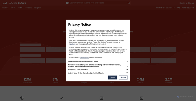 Security scan screenshot of https://socialblade.com
