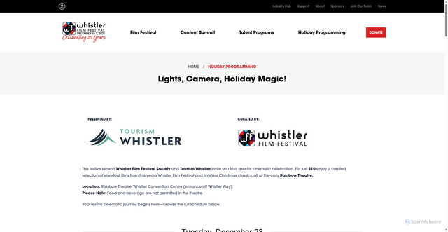 Security scan screenshot of https://www.whistlerfilmfestival.com/holiday-programming