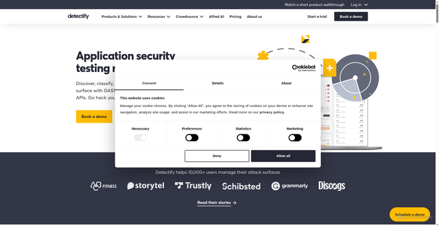 Security scan screenshot of https://detectify.com/