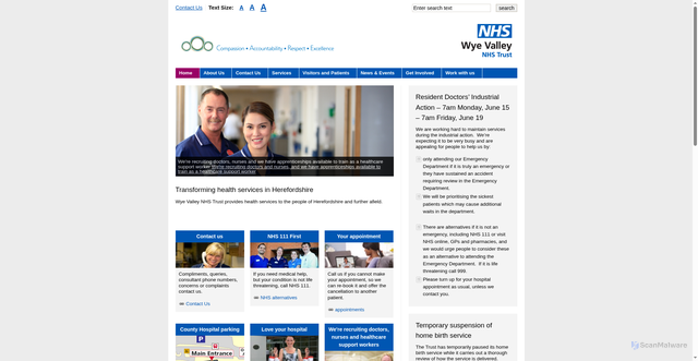Security scan screenshot of http://www.wyevalley.nhs.uk/