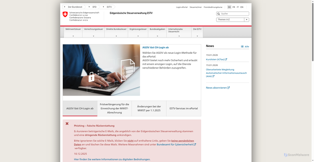 Security scan screenshot of https://www.estv.admin.ch/estv/de/home.html