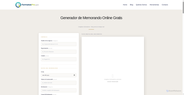 Security scan screenshot of https://formatospro.com/generador-de-memorando/