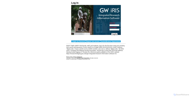 Security scan screenshot of https://gwu-iris.imedris.net