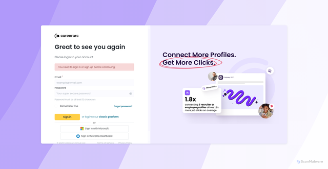Security scan screenshot of https://app.careerarc.com