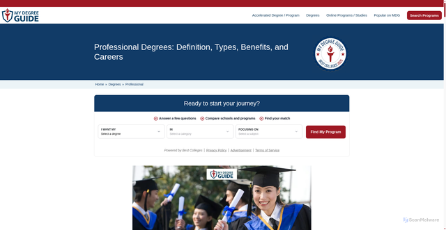 Security scan screenshot of https://www.mydegreeguide.com/degrees/professional/