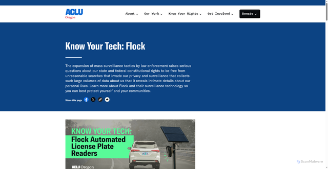 Security scan screenshot of https://www.aclu-or.org/know-your-tech-flock/
