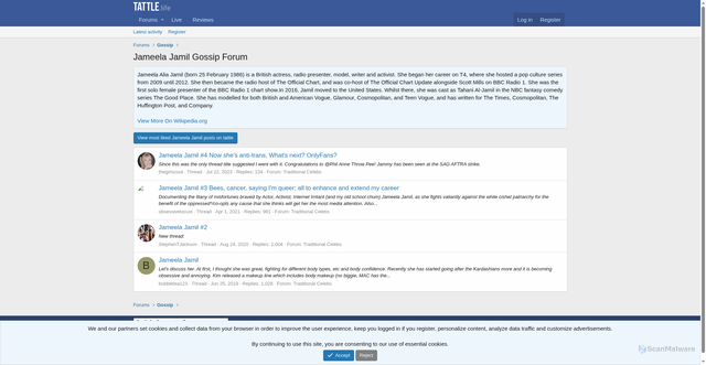 Security scan screenshot of https://tattle.life/tags/jameela-jamil/
