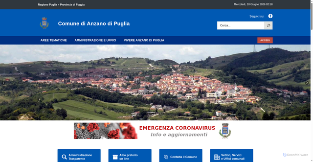 Security scan screenshot of https://www.comune.anzanodipuglia.fg.it