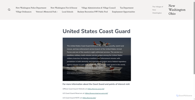 Security scan screenshot of https://newwashington.info/united-states-coast-guard/