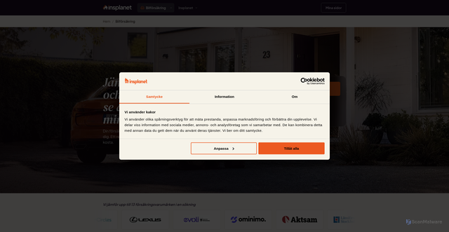 Security scan screenshot of https://www.insplanet.com/bilforsakring?apcid=0068ef97f0eff8c156d1d906&utm_campaign=EarlyWeekI_Insplanet&utm_content=widget&utm_medium=email&utm_source=ortto&utm_term=cal-n12-c2